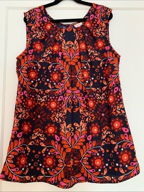 Merona Navy Sleeveless Tunic with Orange & Pink Floral Pattern